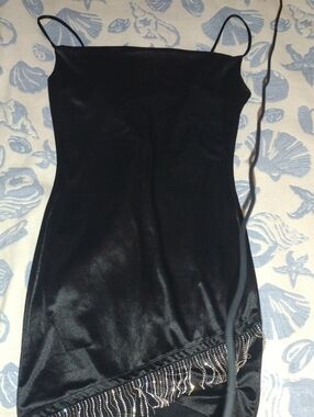Inspired Hearts Black Mini Dress with Beaded Fringe XL